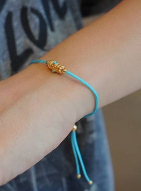 T.W通体925银复古波西米亚民族风蓝色松石转经轮项链手绳手链套装