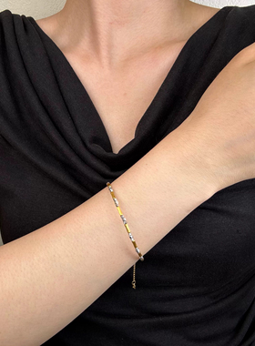 T.W新款通体925纯银镀金双色拉丝竹节高级感亮闪闪轻奢镭射锁骨链