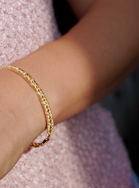 T.W小众轻奢意大利拉丝工艺925银镀18K金镶钻麦穗编织麻花手镯女