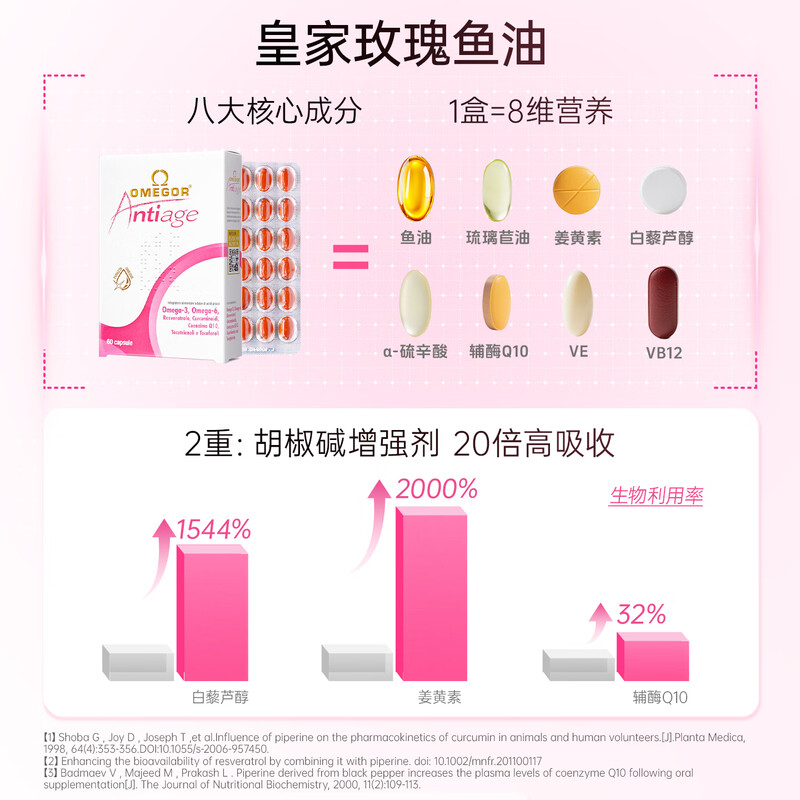 【自营】金凯撒美容鱼油复合鱼油白藜芦醇女性熬夜亮白嫩肤抑黑