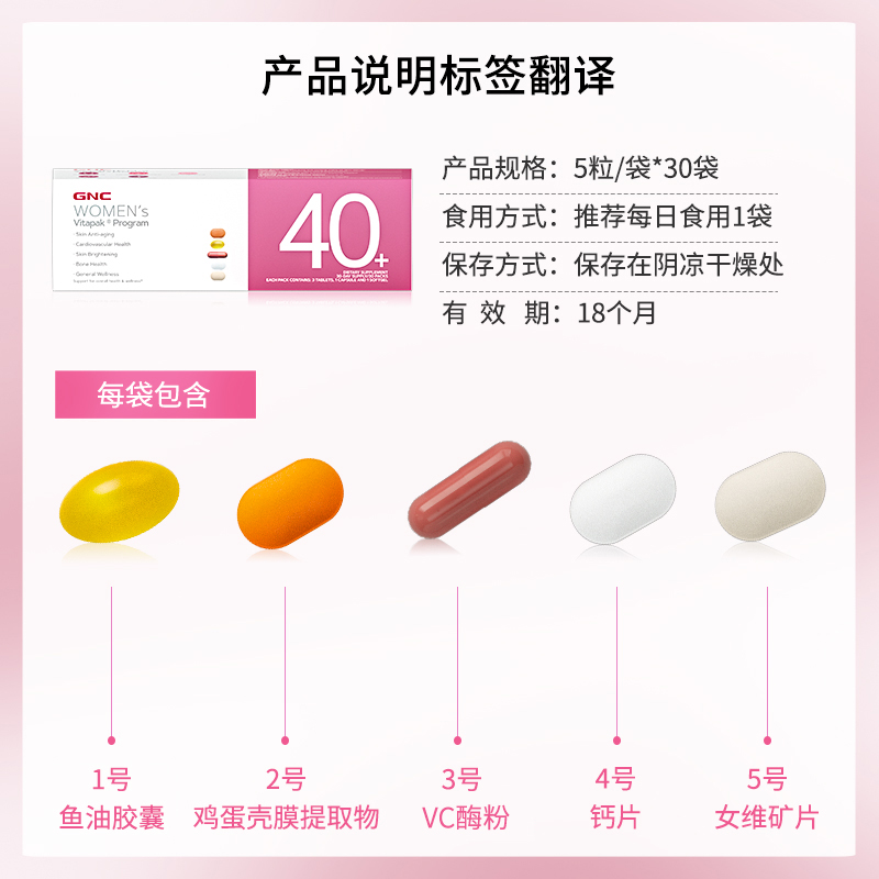 【自营】GNC健安喜女性40岁每日营养包维生素鱼油矿物质30袋*2盒