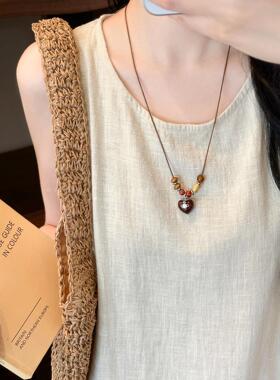 复古木质串珠土星长款毛衣链女