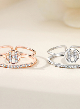 纯银字母H戒指时尚小众高级感