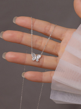 蝴蝶纯银贝壳项链时尚轻奢风设计