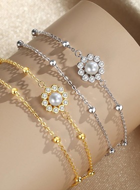 太阳花双层手链纯银法式复古手饰