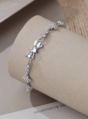 蝴蝶结手链足银轻奢高级小众时尚