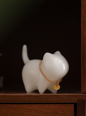 冰种玉瓷小猫咪创意陶瓷摆件茶宠呆萌可爱室桌面茶具配件茶玩装饰