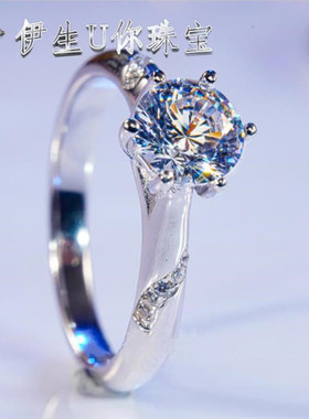 纯银镀微镶1克拉求婚戒指