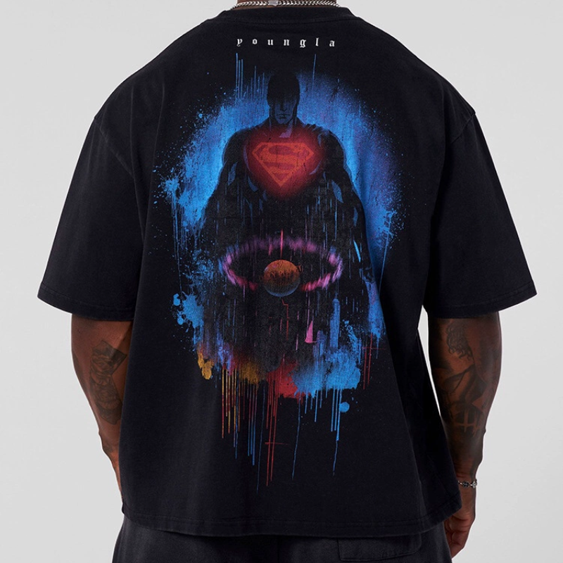 YOUNGLA超人联名美式潮流印花大码宽松重磅男装运动健身短袖T恤,淘宝优惠券,粉丝福利购,淘宝优惠卷
