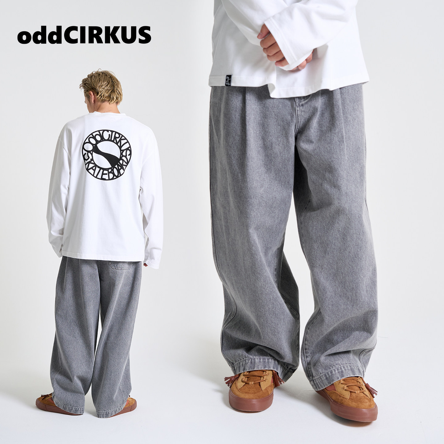 oddCIRKUS牛仔裤 日系街头灰色水洗牛仔裤宽松丹宁长裤男女同款,淘宝优惠券,粉丝福利购,淘宝优惠卷