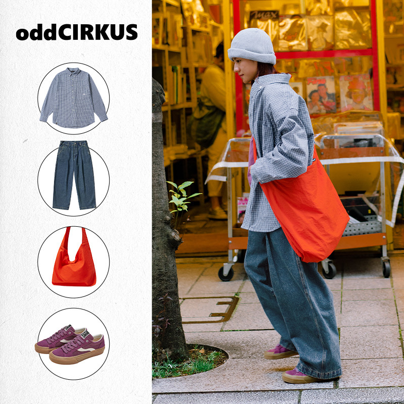 oddCIRKUS牛仔裤 日系复古宽松水洗蓝牛仔裤男女同款美式街头长裤,淘宝优惠券,粉丝福利购,淘宝优惠卷