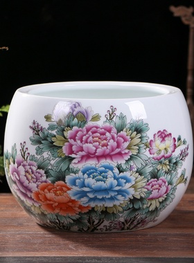 景德镇陶瓷器粉彩聚宝盆缸摆件