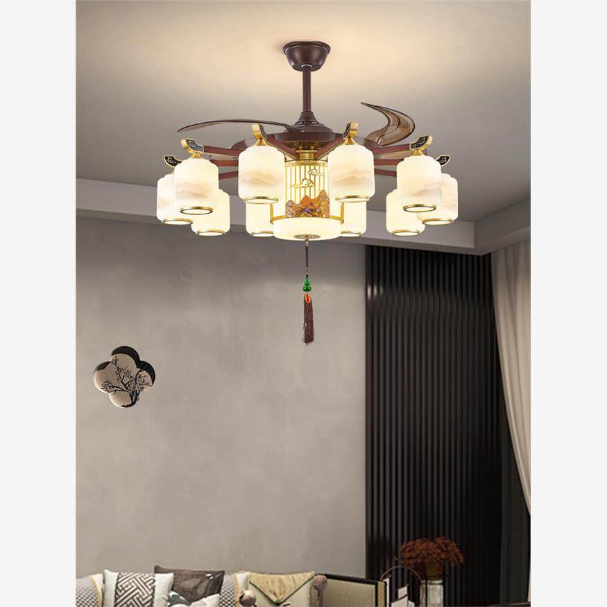 新中国风客厅吊灯全铜实木吊扇灯2025新餐厅卧室灯隐形电扇吊灯,淘宝优惠券,粉丝福利购,淘宝优惠卷