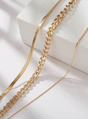 Women Vintage Multi-layered Snake Chain Necklace 三层锁骨链