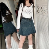 Юбка в складку, летняя джинсовая юбка, высокая талия, большой размер, подходит для полных девушек, по фигуре