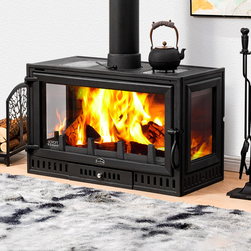 柴慕森别墅真火铸铁壁炉家用燃木烧水四面超大观火炉新款功率20KW - 图1