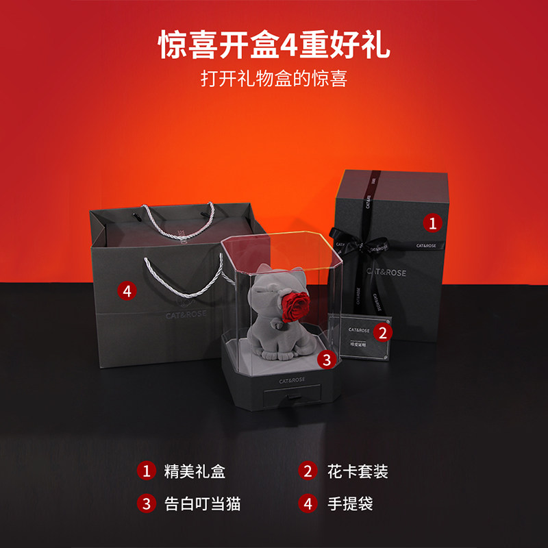 CATROSE永生花猫咪生日新婚礼物毕业季送女生高级感礼盒真花摆件