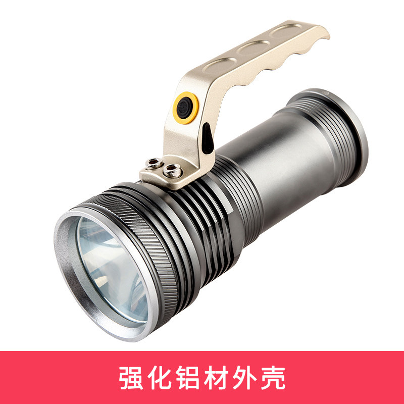 正品强光手提灯搜索灯防水铝合金强光充电手电筒户外骑行照明_虎窝淘