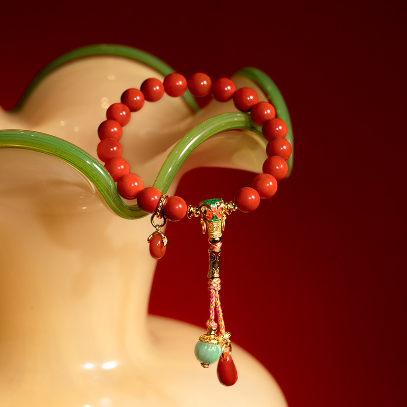 LEFTGO左戈天然满肉南红手串女S925银镀金翡翠9mm圆珠手链本命年,淘宝优惠券,粉丝福利购,淘宝优惠卷