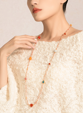 LEFTGO左戈天然太阳石项链毛衣链