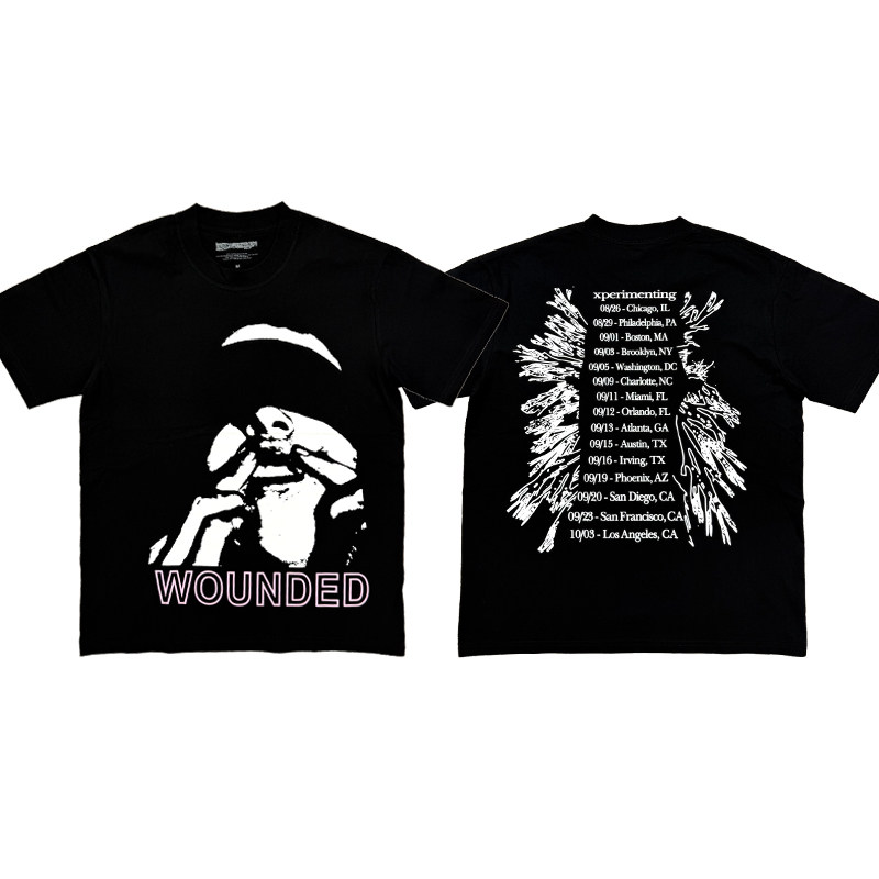 Ken Carson Xperiment Tour WOUNDED Tee venue limited slogan short-sleeved T-shirt