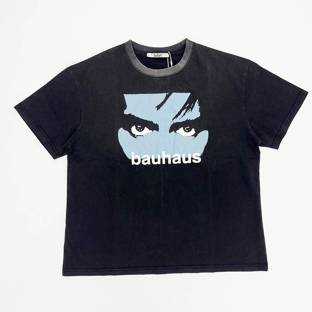 KK11 clothing bauhaus vintage tee retro washed crack printed short-sleeved T-shirt boxy version