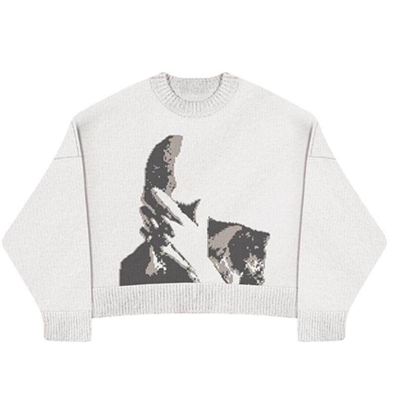 KK11 FrankOceon Knitted Sweater knitted sweater loose off shoulder short version sweatshirt round neck