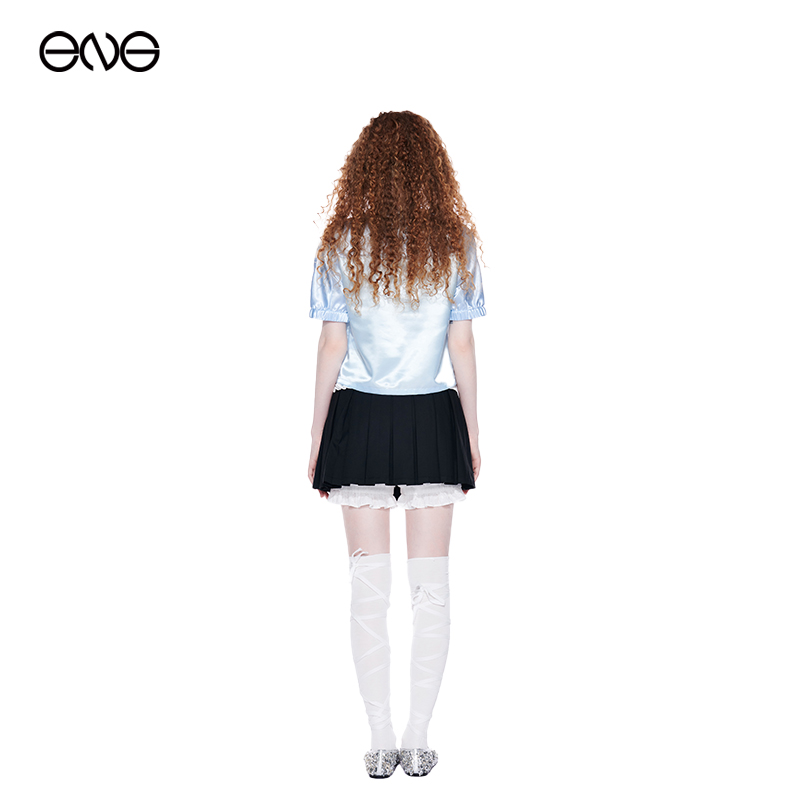 【ENG】Effet de Soleil 丝光绸泡泡袖短袖上衣 淡人穿搭 - 图3