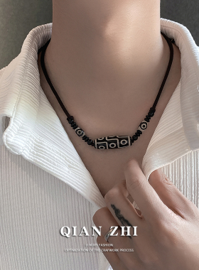 自由调节男国潮天珠项链