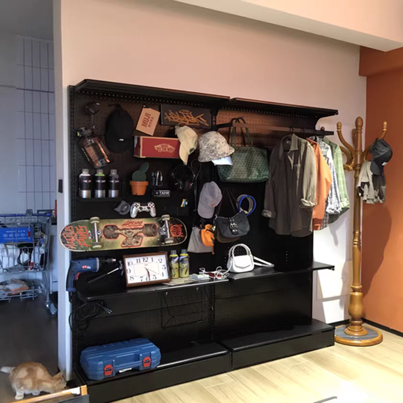 Black thickened supermarket hole board shelf multi-layer camping equipment storage internet celebrity household rack