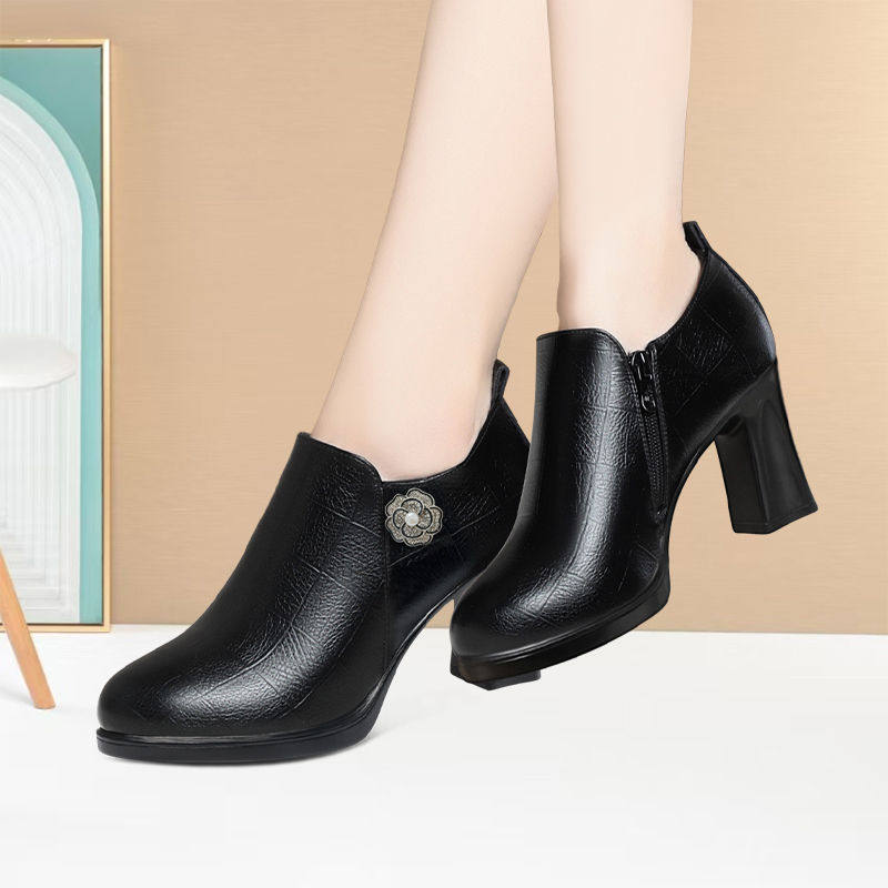 洋气气质妈妈女鞋中年旗袍走秀鞋粗跟高跟鞋软皮百搭时尚深口单鞋,淘宝优惠券,粉丝福利购,淘宝优惠卷