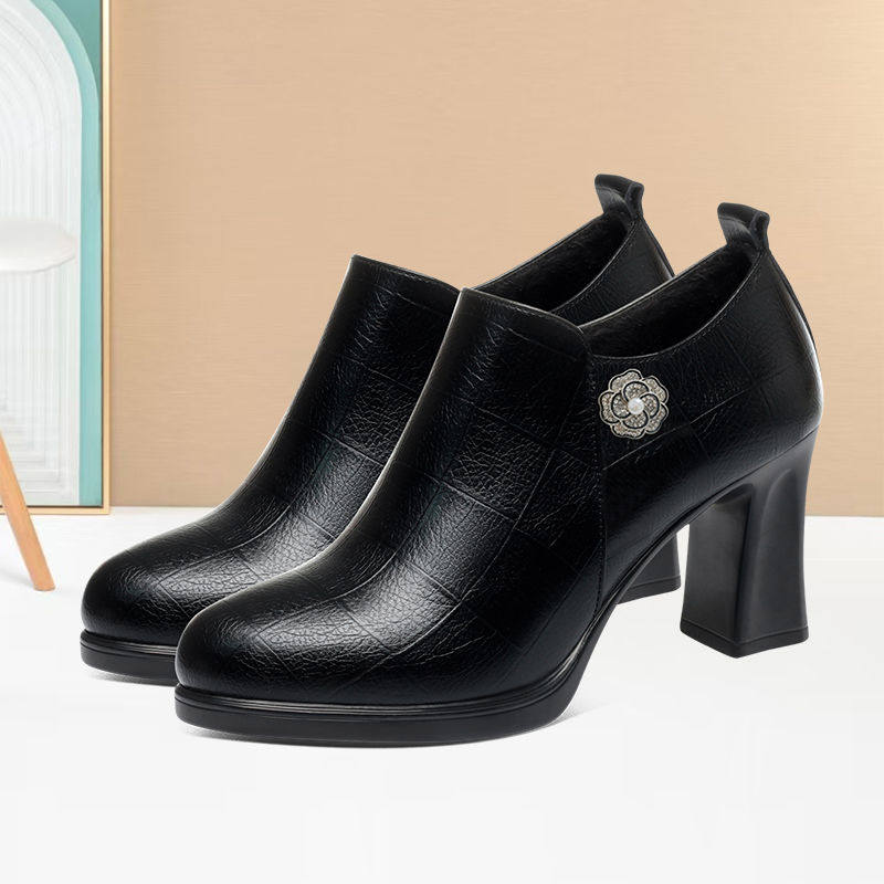 洋气气质妈妈女鞋中年旗袍走秀鞋粗跟高跟鞋软皮百搭时尚深口单鞋,淘宝优惠券,粉丝福利购,淘宝优惠卷