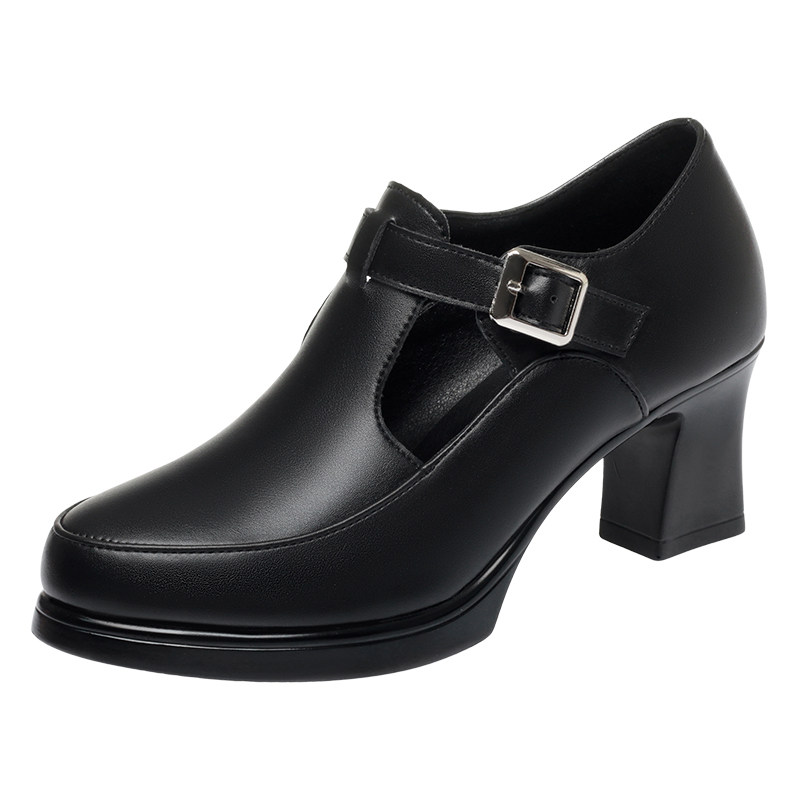 新款春夏中年女妈妈鞋深口真皮百搭防水台单鞋圆头粗跟旗袍走秀鞋,淘宝优惠券,粉丝福利购,淘宝优惠卷