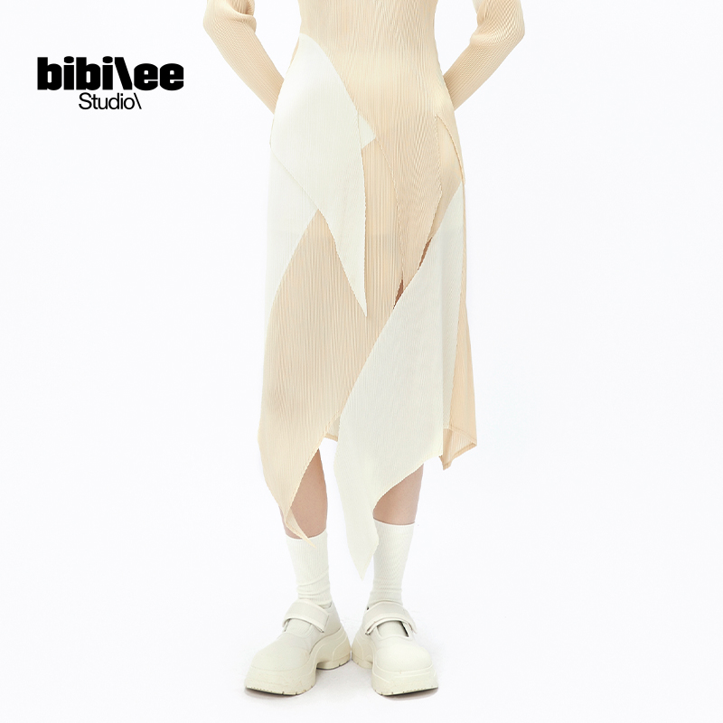 Bibilee Studio【赵昭仪同款】撞色拼接不规则下摆半身裙女BBL237 - 图1