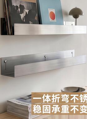 一字隔板墙上置物架不锈钢层板极简书架收纳架壁挂创意装饰展示架