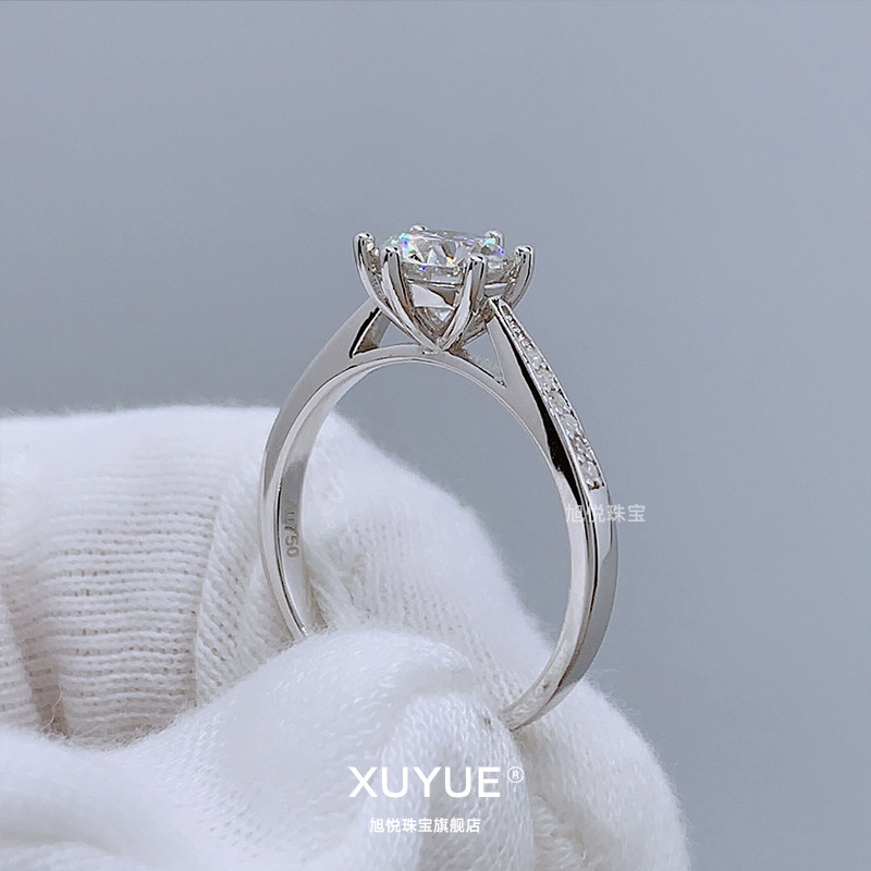 18k白金莫桑石 旭悦珠宝戒指/指环