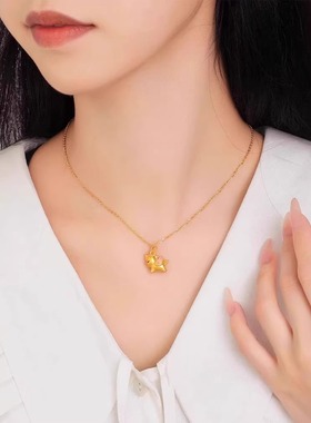 沙金戒指独角兽金项链女士仿真金转运珠吊坠轻奢设计感锁骨链挂坠