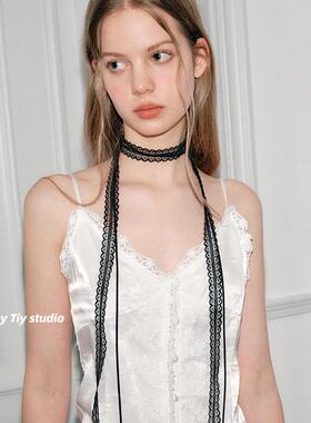 叠戴层次感简约设计蕾丝飘带细窄女春夏百搭锁骨颈带丝巾项链