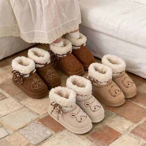 细细条 保暖厚底可爱东北棉靴Mikko联名小猫防滑加绒冬季雪地靴女 - 图1