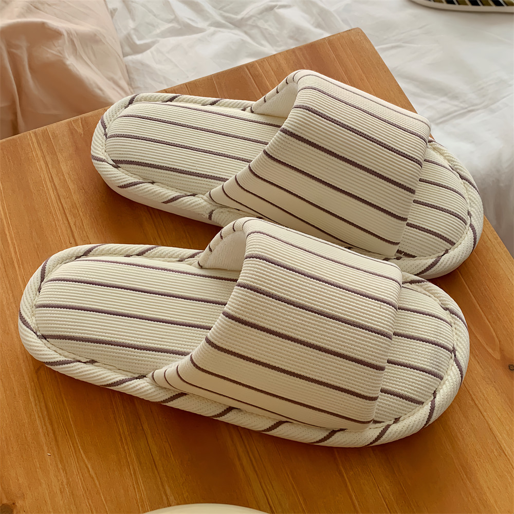 细细条 百搭女士地板鞋简约条纹舒适新款四季通用软底ins棉麻拖鞋,淘宝优惠券,粉丝福利购,淘宝优惠卷