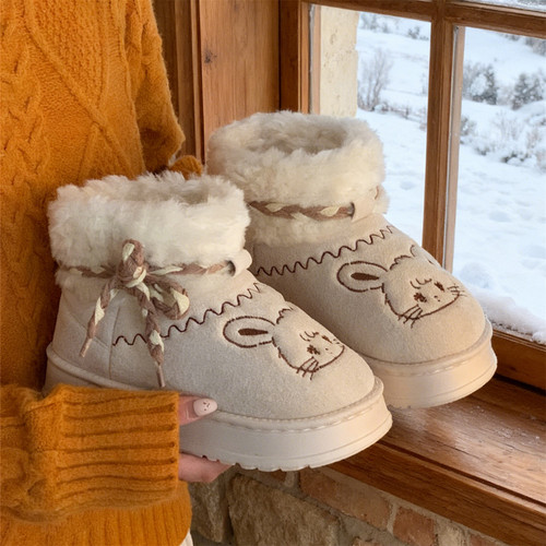 细细条 保暖厚底可爱东北棉靴Mikko联名小猫防滑加绒冬季雪地靴女 - 图2