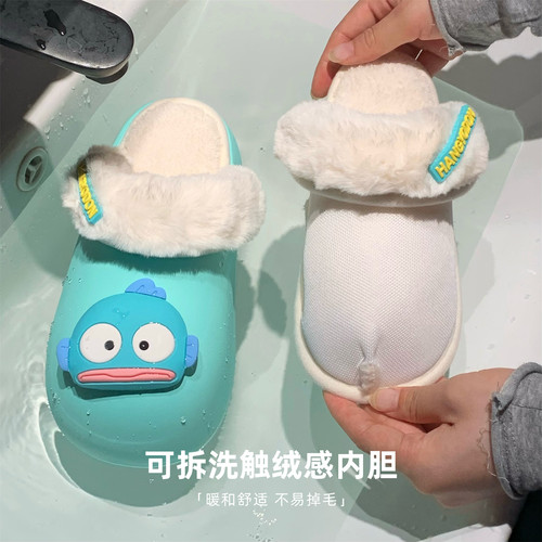 细细条 女冬可爱居家保暖卡通防水壳子棉拖鞋厚底学生防滑月子鞋 - 图2