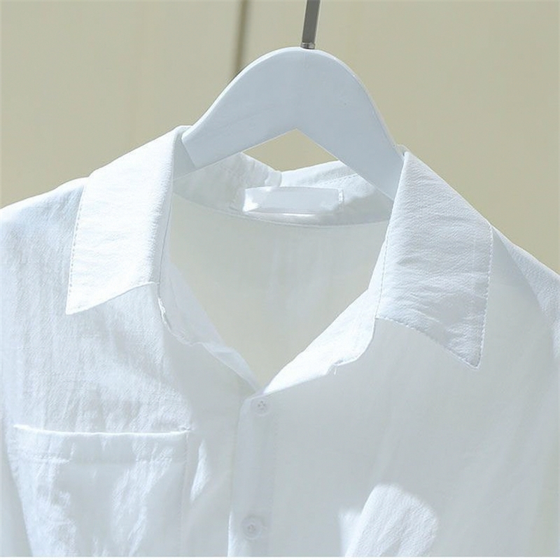短款韩版女衬衣衬衫新款宽松褶皱短袖2024女装短款夏季白色女外穿