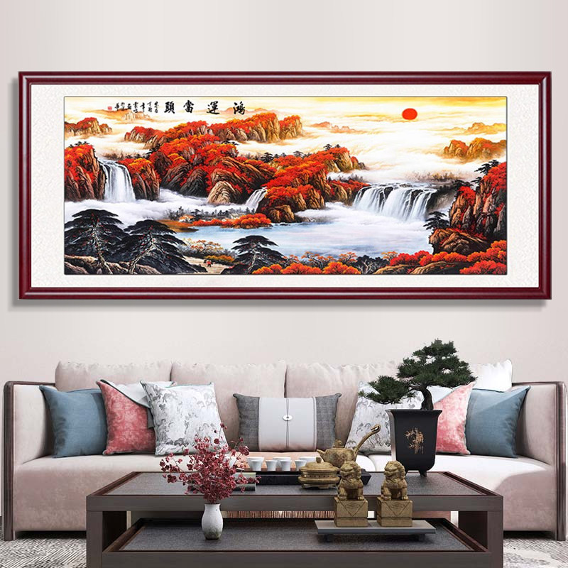 客厅李嘉诚同款旭日东升招财背景墙办公室国画鸿运当头挂画山水画