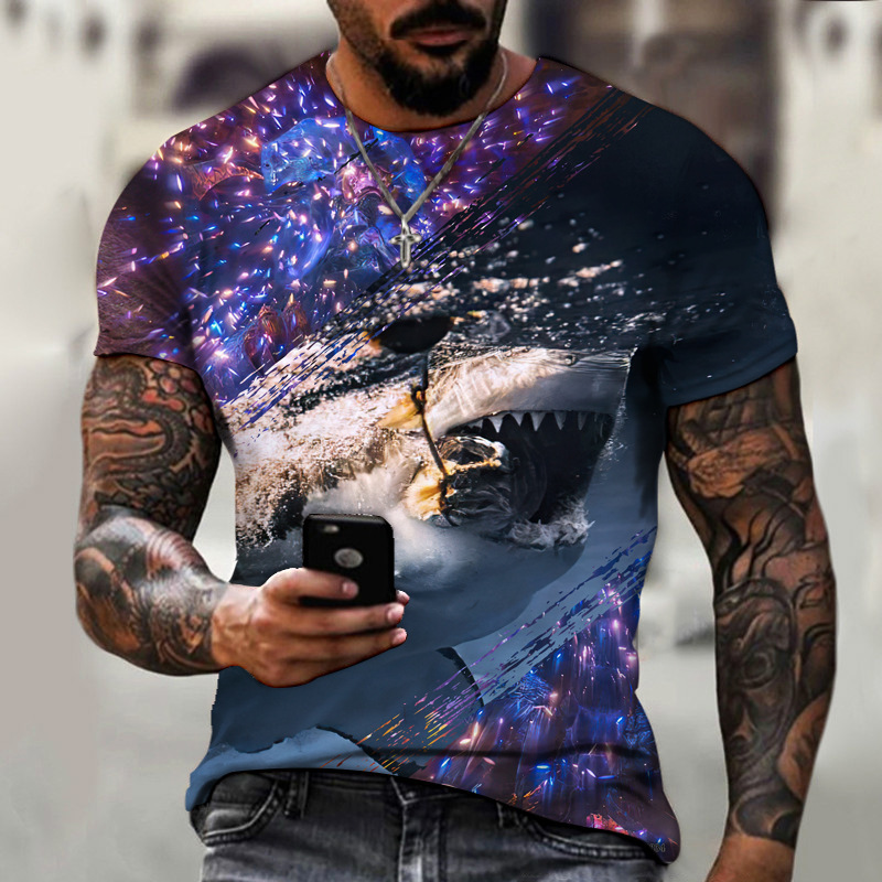 T-Shirt Fashion Jaws 3D Printed Short Sleeve Top Crew Neck - 图3