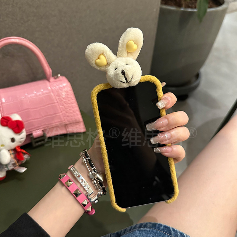 可爱兔子适用vivoxfold3pro手机壳xfold2立体xflip日韩vivo绒布vovo折叠屏毛毛vivi秋冬季+十硬壳毛绒绒黄色p - 图0