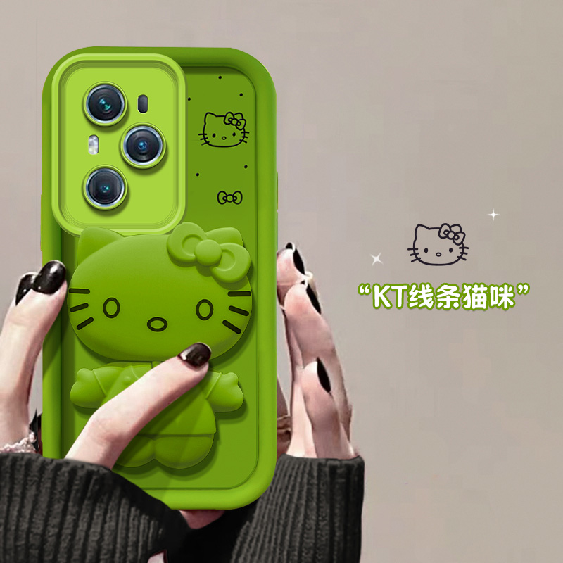 绿色可爱kt猫适用华为荣耀100手机壳90pro卡通70立体50镜子60se带支架80gt+v40轻奢版x50i硅胶x40i十honor30s - 图1