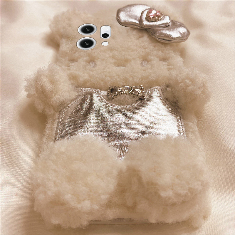 背带裤蝴蝶结kt猫适用opporeno14手机壳reon13呆萌12pro可爱11秋冬季10por+十9毛绒7se毛茸茸5k卡通4se软oppo - 图3