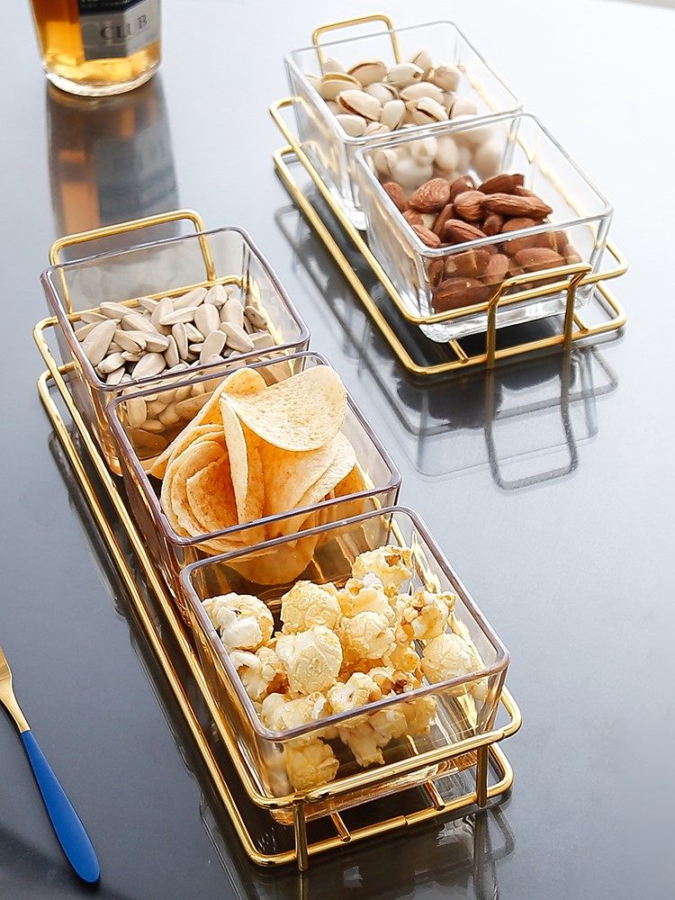 酒吧玻璃果盘子干果分格盘家用轻奢水果拼盘零食点心盘ktv小吃盘