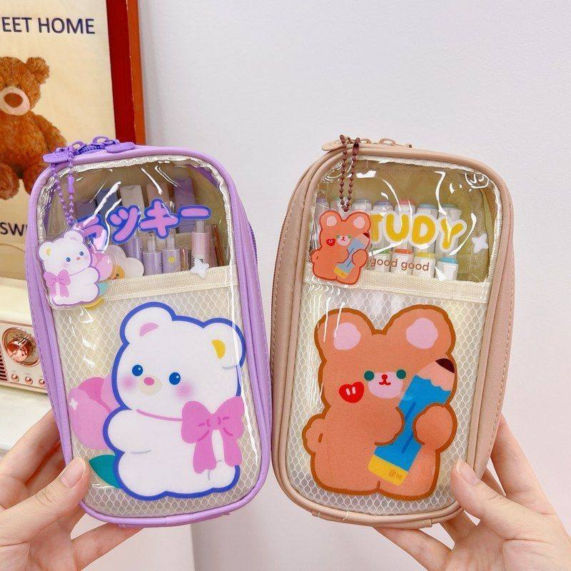卡通笔袋日系女原创五层透明ins笔盒PVC铅笔盒网红兔儿童可爱芮芮,淘宝优惠券,粉丝福利购,淘宝优惠卷